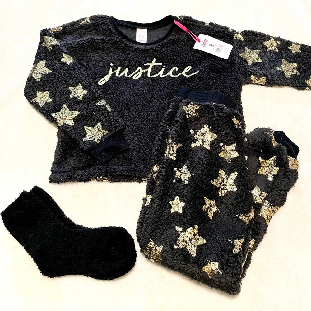 🆕Girl’s 3PC Justice MADE OF STARS Faux Sherpa Pajama/Lounge Set